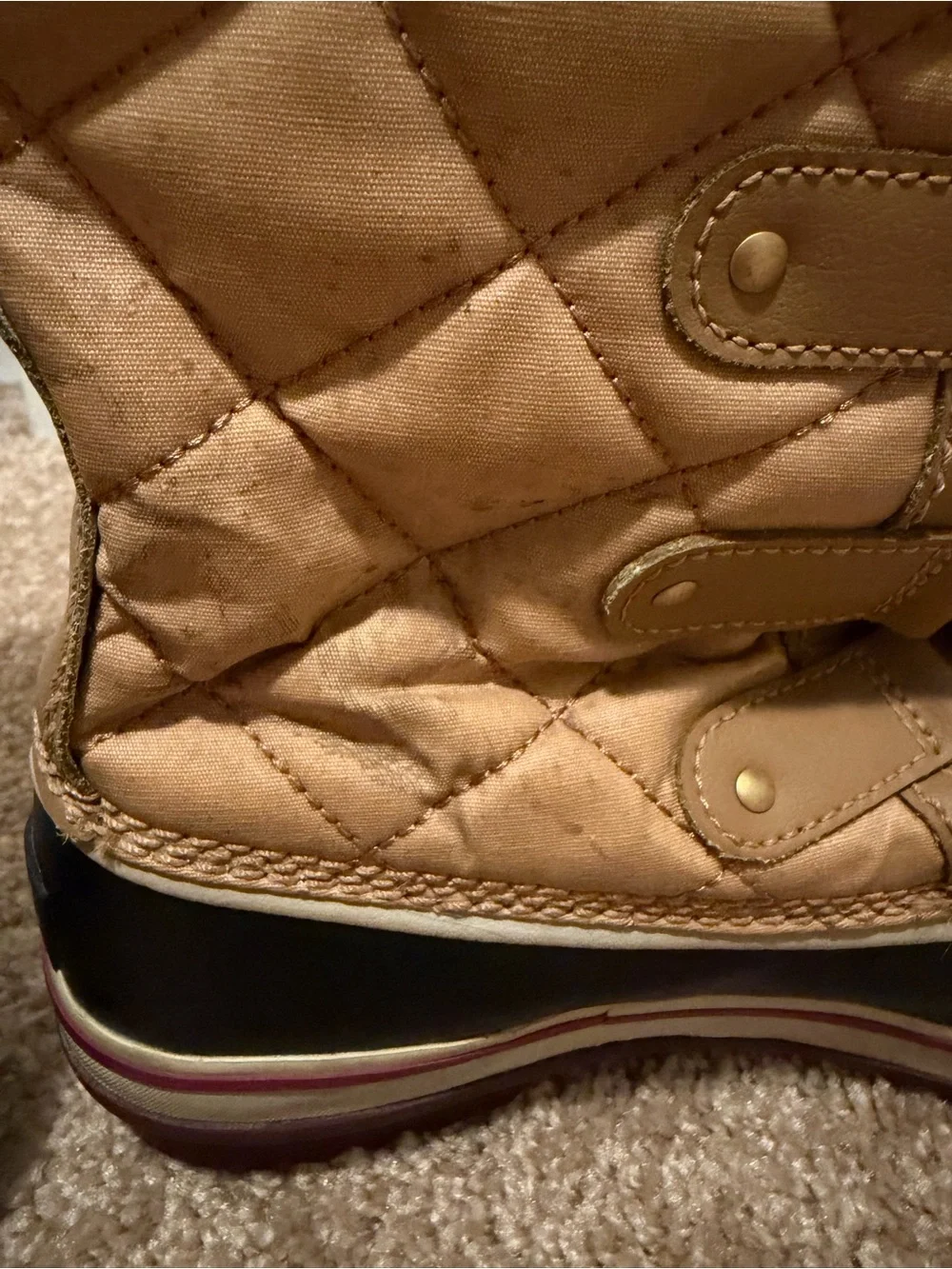 Sorel Tan Quilted Winter Boot with Pink Laces and Black Lower